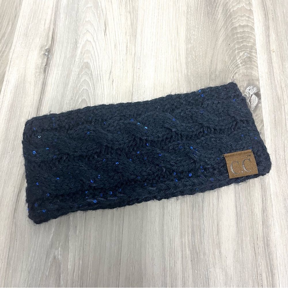 C.C Navy Blue Sequins Knit Earmuff Headband